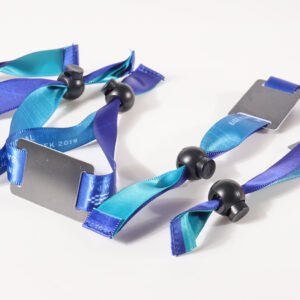 Custom blue RFID fabric wristbands with adjustable security closures