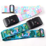 Custom patterned luggage straps with colorful artwork and combination lock buckles