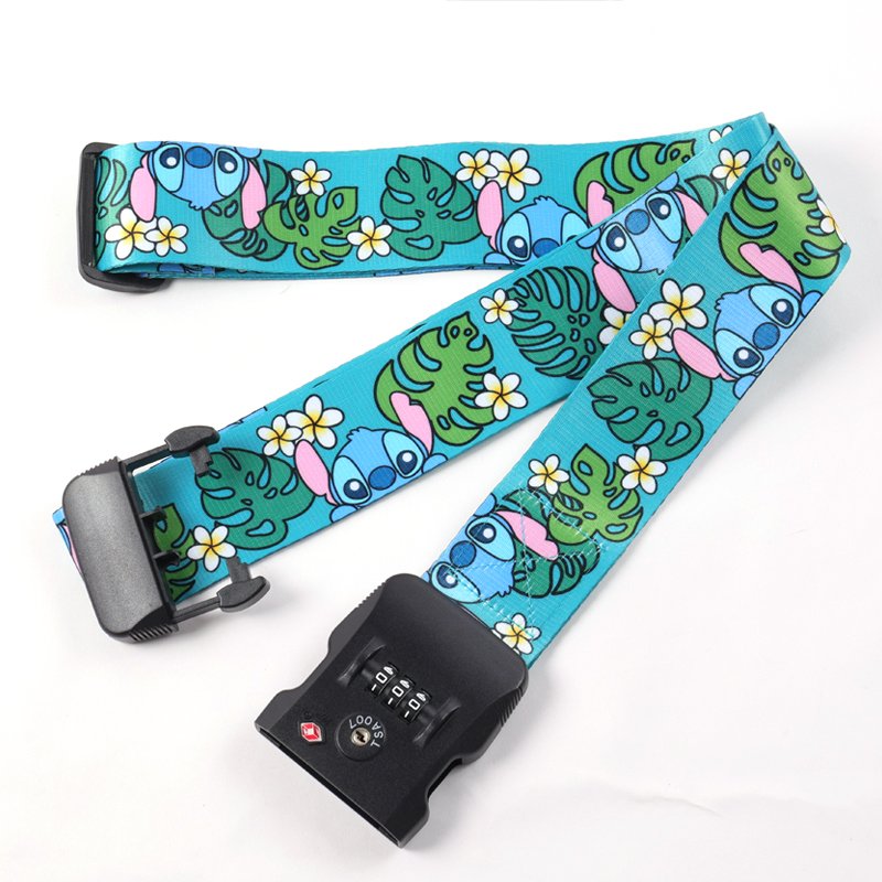 Custom pattern luggage straps with repeated logos and full-color artwork