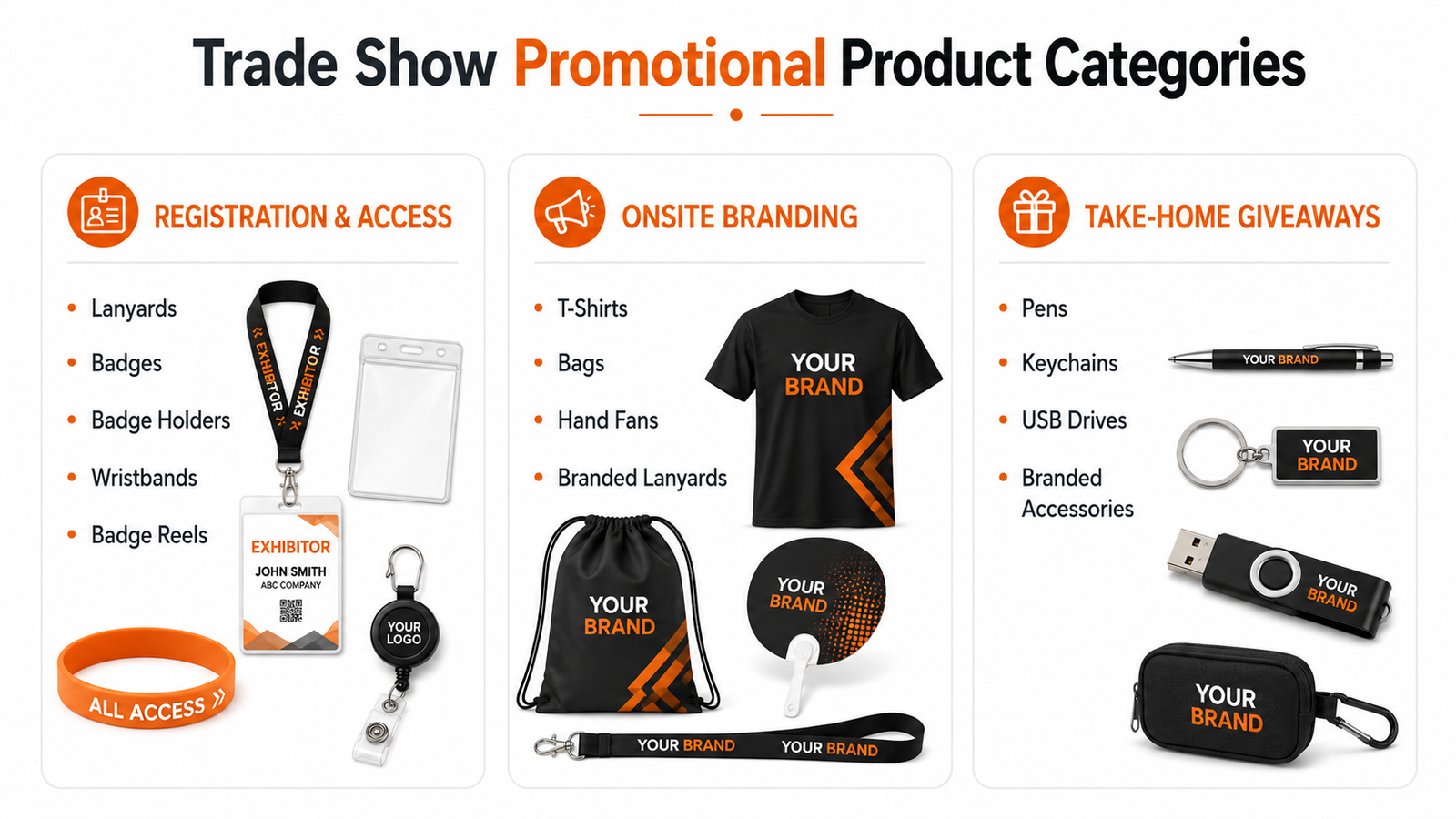 Trade show promotional products for registration, branding and giveaways