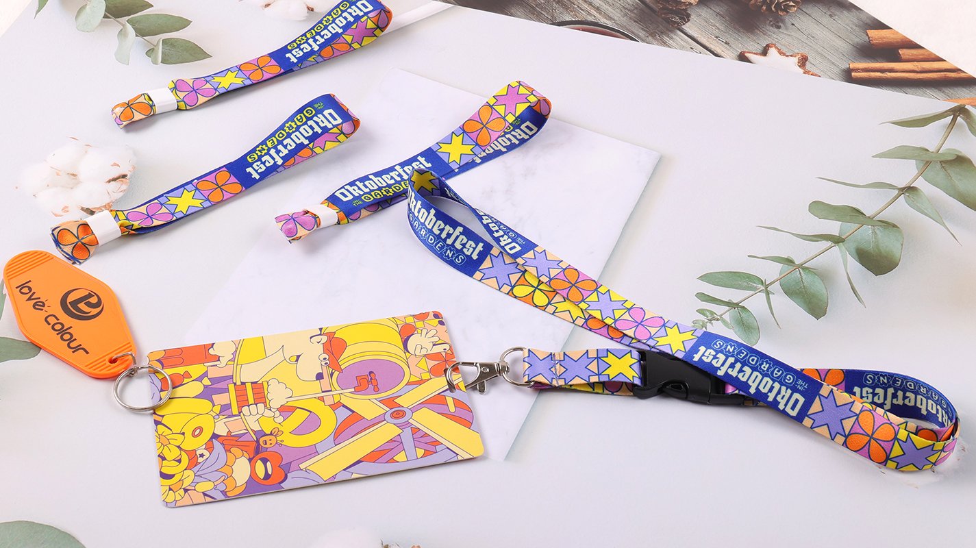 Trade show registration kit with custom lanyard, badge holder, PVC event badge and wristband