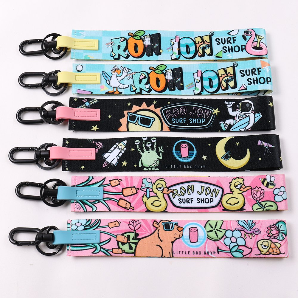 Custom wristlet keychains and wrist lanyards with key rings, snap hooks and branded fabric straps
