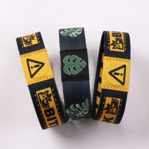 Custom logo elastic wristbands with yellow black and green printed designs