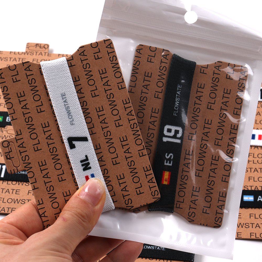 Brown custom printed elastic NFC wristbands with logo labels