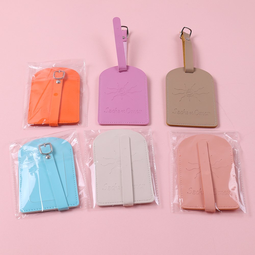 Custom PU leather luggage tags with debossed, printed and UV logo options
