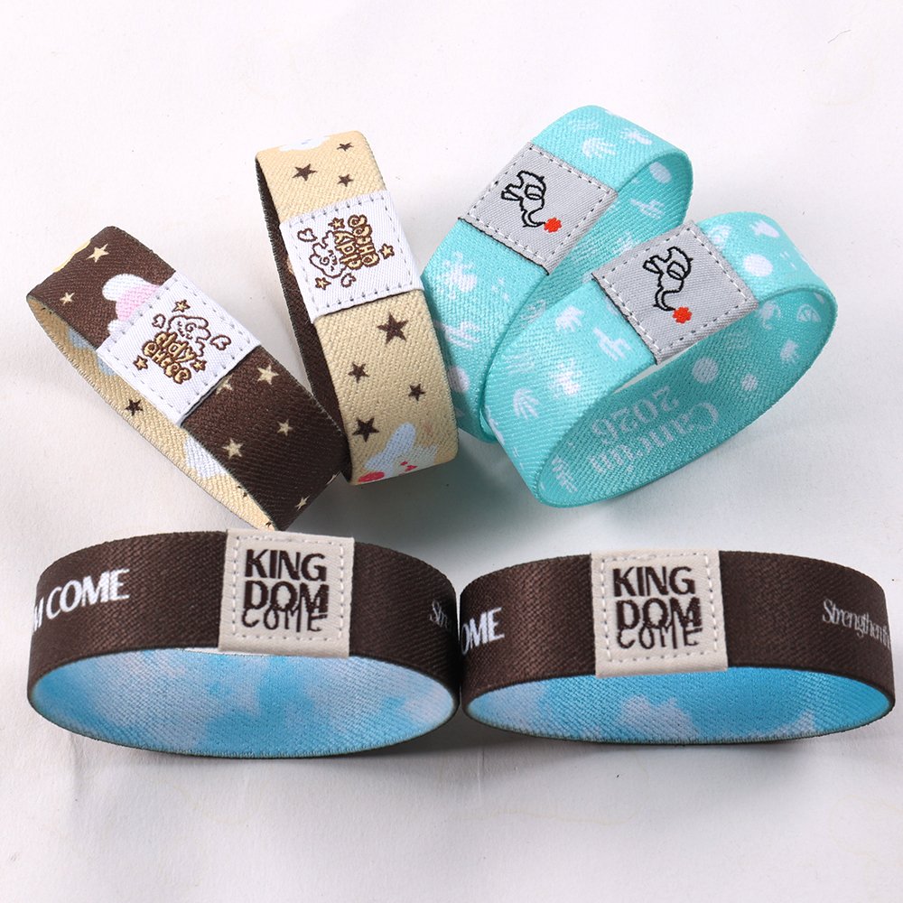 Custom branded NFC elastic wristbands with woven smart labels