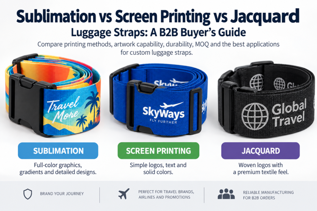 Sublimation vs Screen Printing vs Jacquard Luggage Straps: A B2B Buyer’s Guide