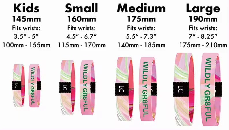 NFC elastic wristband size and width guide for kids and adults