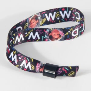 Full color custom printed fabric wristband with reusable closure