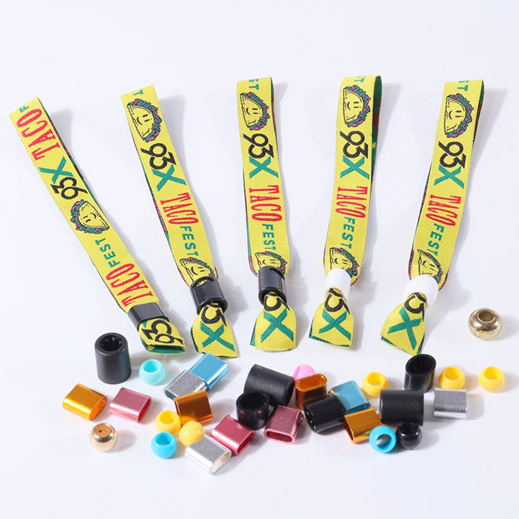 Custom woven festival wristbands with woven logo and text