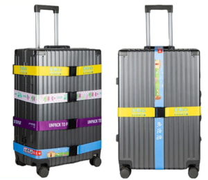 Custom cross luggage strap with 50mm webbing and adjustable horizontal and vertical straps