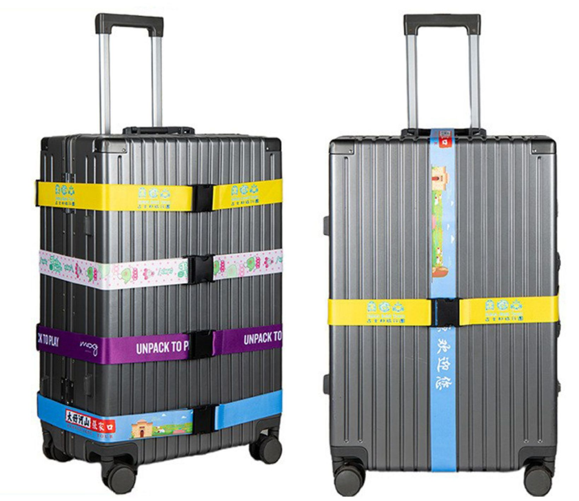 Custom cross luggage strap with 50mm webbing and adjustable horizontal and vertical straps