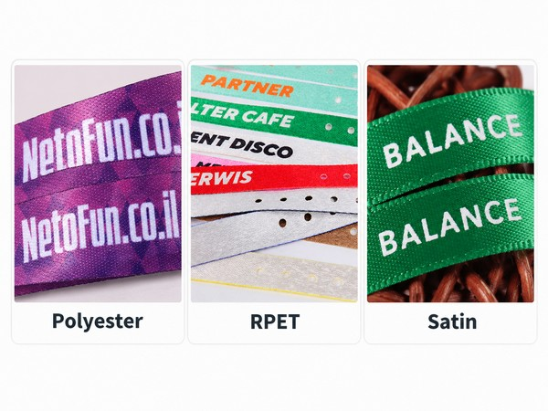 Polyester RPET and satin materials for custom fabric wristbands