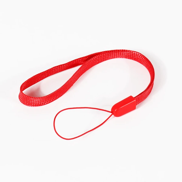 Red short wrist strap with a red connector and thin red attachment loop